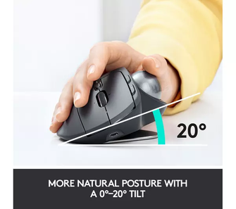 Logitech MX Ergo Wireless Trackball Mouse, Bluetooth Or 2.4GHz with Unifying USB-Receiver, Adjustable Trackball Angle, Precision Scroll-Wheel, USB-C Charging Battery, PC/ Mac/ iPad OS - Black - 2