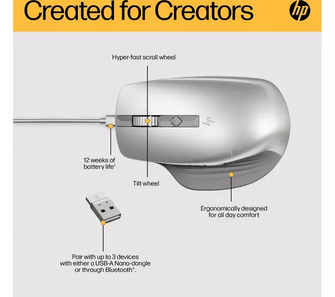 HP 930 Creator Mouse - 7 Programmable buttons, rechargeable, connect up to three devices with wireless or Bluetooth, fast charge, hyper-fast scroll whelver - 7