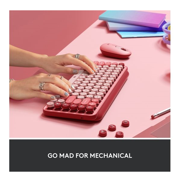 Logitech Pop Keys keyboard RF Wireless + Bluetooth QWERTY UK English Burgundy, Pink, Rose - 4
