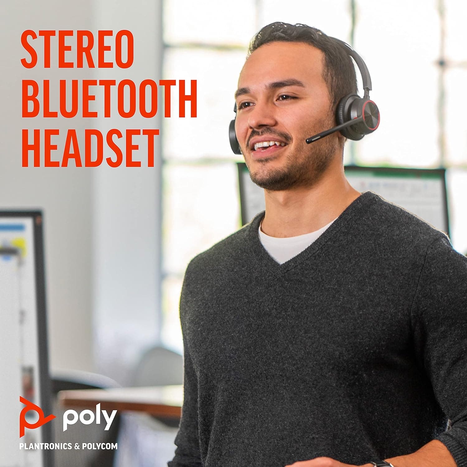Poly - Voyager 4320 UC Wireless Headset + Charge Stand (Plantronics) - Headphones w/ Mic - Connect to PC/Mac via USB-A Bluetooth Adapter, Cell Phone via Bluetooth-Works w/ Teams (Certified), Zoom&More - 2