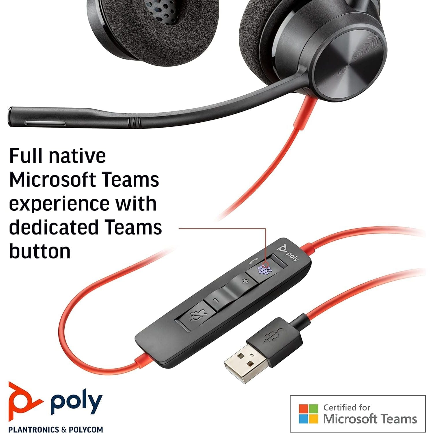 Plantronics – Blackwire 3320 USB-A (Poly) – Wired, Dual-Ear (Stereo) Headset with Boom Mic – USB-A to connect to your PC and/or Mac – Works with Teams, Zoom, & more - 6