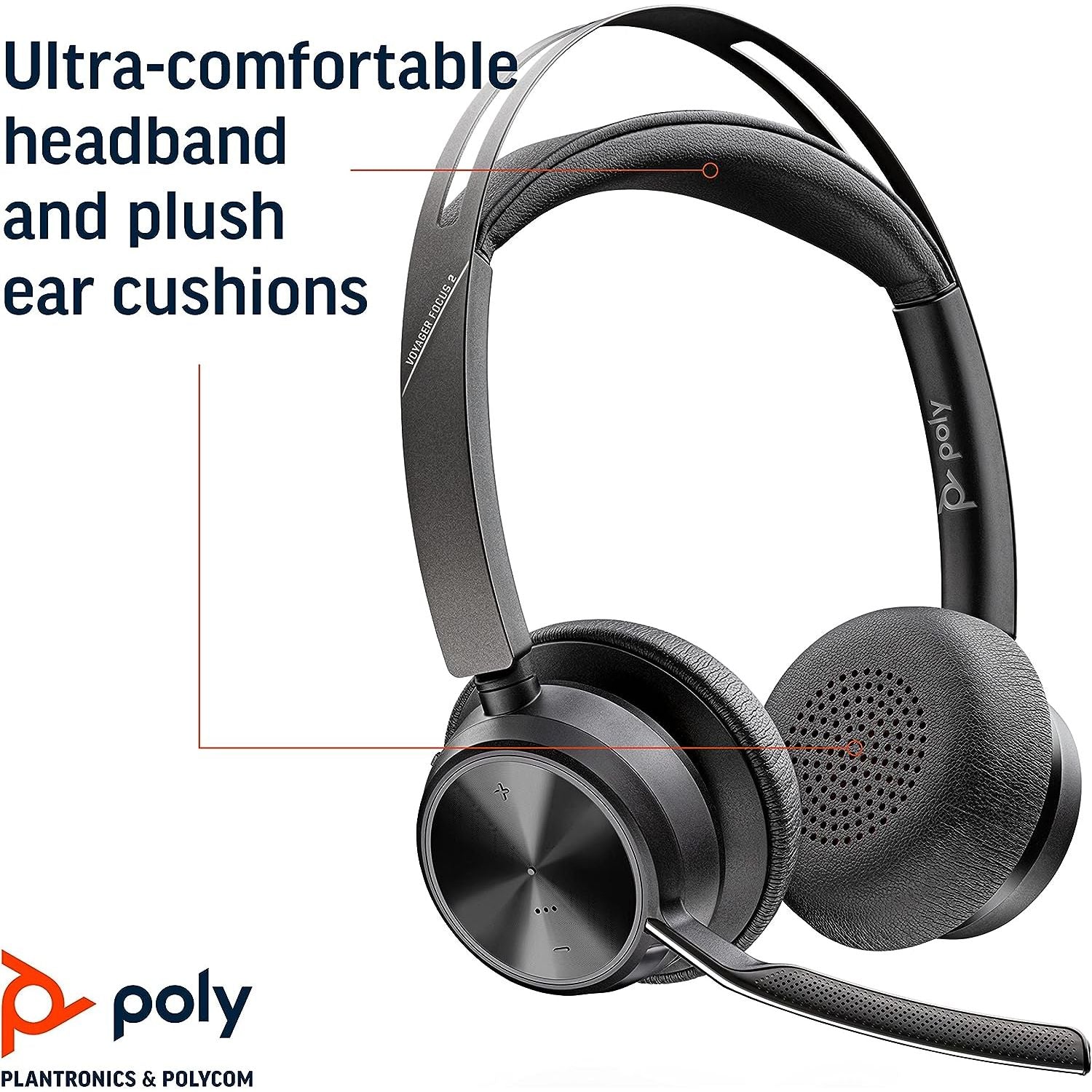 Poly - Voyager Focus 2 UC Bluetooth Headset + Charging Cradle (Plantronics) - Stereo headset with boom microphone, USB-A for PC/Mac - Active Noise Canceling - Works with Teams (Certified) , black - 6