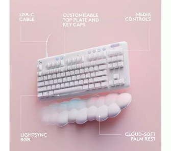 Logitech G G713 Wired Mechanical Gaming Keyboard with LIGHTSYNC RGB Lighting, Tactile Switches (GX Brown) and Keyboard Palm Rest, PC and Mac Compatible - White Mist - 3