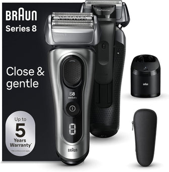 Braun Series 8 Electric Shaver for Men, 4+1 Shaving Elements & Precision Long Hair Trimmer, SmartCare Center, Wet & Dry Electric Razor with 60 Min. Runtime, Gifts for Men,8567cc, Silver - 1