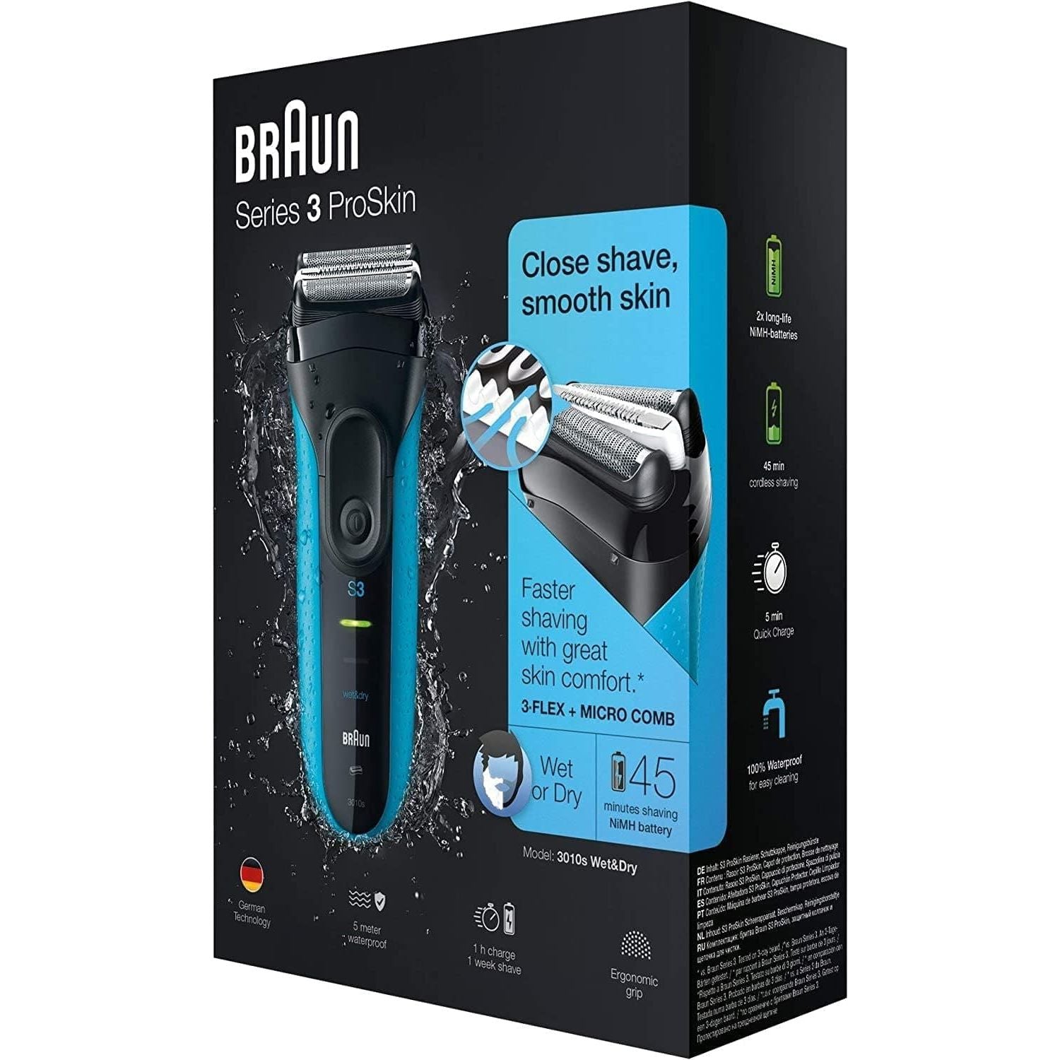 Braun Series 3 ProSkin Electric Shaver, Electric Razor for Men With Precision Head, Cordless, Wet & Dry, Black/Blue Razor - 4