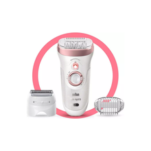 Braun Silk-épil 9 Epilator, With Shaver & Trimmer Head, Shave, Trim & Epilate For Long-Lasting Smooth Skin, Provides Smooth Skin For Weeks, 100% Waterproof, 2 Pin Bathroom Plug, 9-720, White/Pink - 2