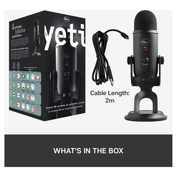 Logitech Blue Yeti USB Microphone for PC, Mac, Gaming, Recording, Streaming, Podcasting, Studio and Computer Condenser Mic with Blue VO!CE effects, 4 Pickup Patterns, Plug and Play – Black - 7