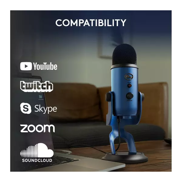 Blue Yeti USB Microphone for PC, Mac, Gaming, Recording, Streaming, Podcasting, Studio and Computer Condenser Mic with Blue VO!CE effects, 4 Pickup Patterns, Plug and Play – Blue - 7