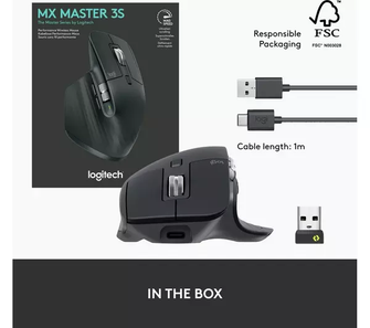 Logitech MX Master 3S - Wireless Performance Mouse with Ultra-Fast Scrolling, Ergonomic, 8K DPI, Glass Tracking, Silent Clicks, USB-C, Bluetooth, Windows, Linux, Chrome - Dark Gray - 10