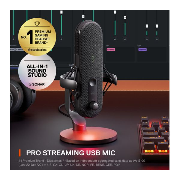 SteelSeries Alias USB Gaming Mic with AI Noise Cancellation, Sonar Audio Software, LED Mute & Level Indicator - Shock Mount, Black - 2