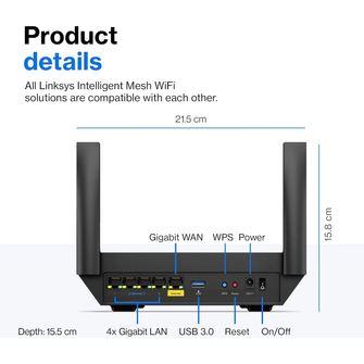 Linksys Hydra 6 Dual Band Mesh WiFi 6 Router (AX3000) - Wireless Gaming Router With Up To 3.0 Gbps Speed - 10