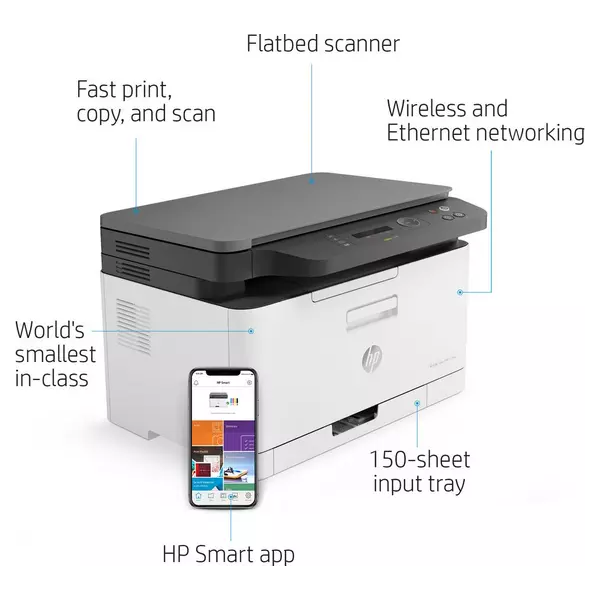HP MFP 178nw AirPrint All-in-One Wireless Laser Colour Printer - White - 7