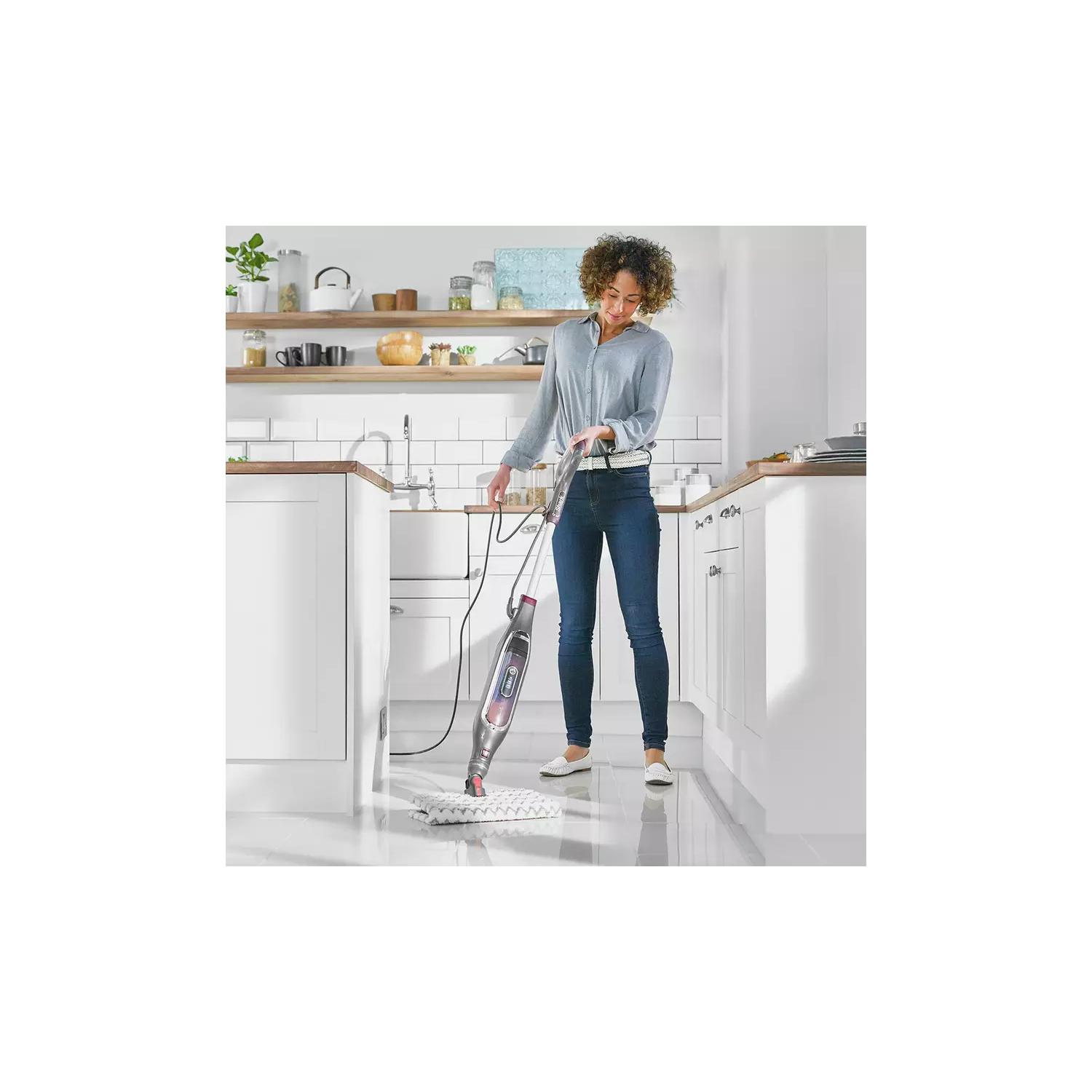 Shark Automatic Klik n' Flip Steam Mop for Hard Floors with Intelligent Steam Control, Steam Blaster, 2 Machine Washable Cleaning Pads & Fill Flask, 350ml, 6m Cord, Grey/Bordeaux S6003UK - 5