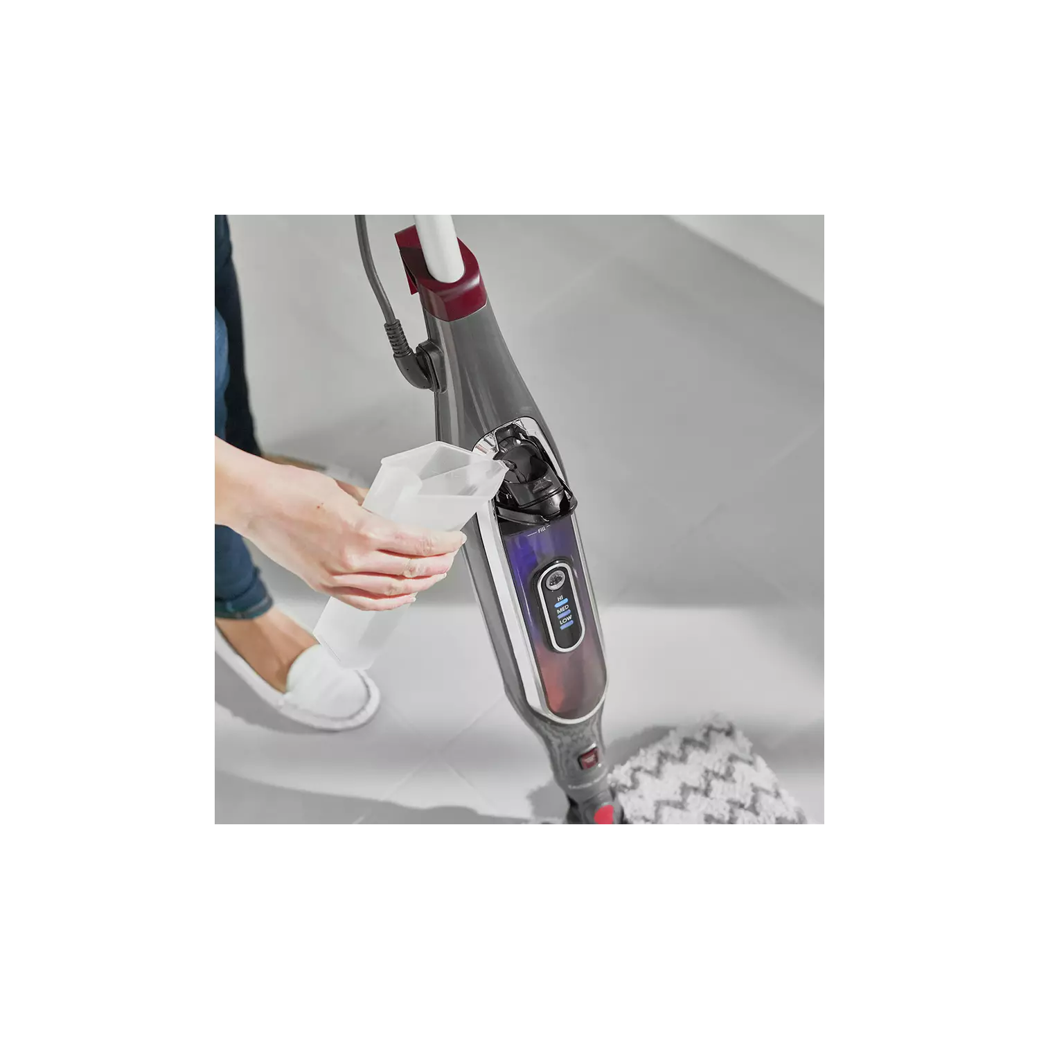 Shark Automatic Klik n' Flip Steam Mop for Hard Floors with Intelligent Steam Control, Steam Blaster, 2 Machine Washable Cleaning Pads & Fill Flask, 350ml, 6m Cord, Grey/Bordeaux S6003UK - 7