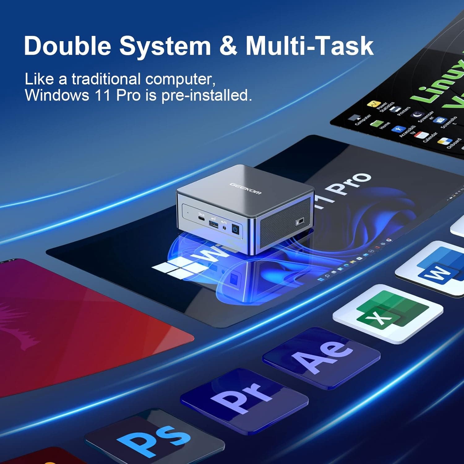 GEEKOM Mini IT11 NUC - Ultra Compact Desktop PC, i7-11390H, 16GB RAM, 512GB SSD, High Performance - 4