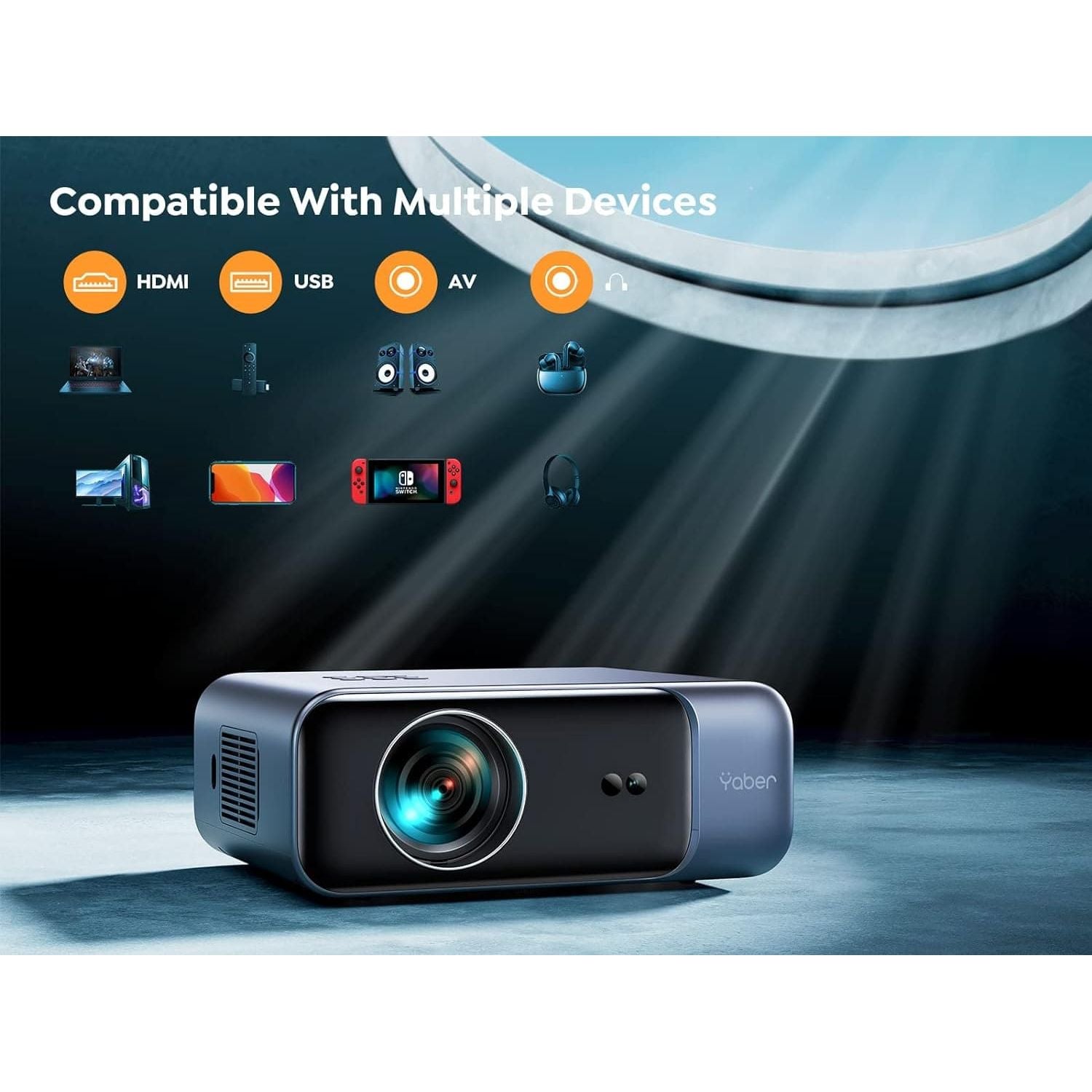YABER PRO V9 Projector 4K, 25000 Lumens FHD 1080P Portable Projector, WiFi6 Bluetooth 5.2 Projector, Smart Projector, Home Cinema Projector for Smartphone/TV Stick/PPT - 6
