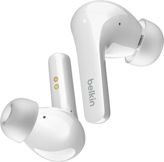 Belkin SOUNDFORM Flow True Wireless Earbuds with Active Noise Cancellation, Bluetooth Earphones with Wireless Charging, IPX5 Sweat and Water Resistant, 31H Play Time, for iPhone, Galaxy, Pixel - White - 1