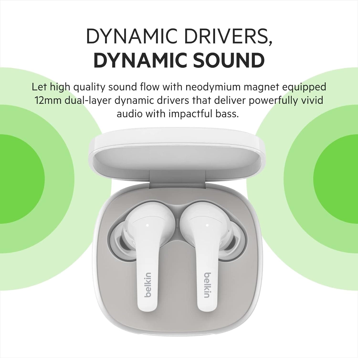 Belkin SOUNDFORM Flow True Wireless Earbuds with Active Noise Cancellation, Bluetooth Earphones with Wireless Charging, IPX5 Sweat and Water Resistant, 31H Play Time, for iPhone, Galaxy, Pixel - White - 6