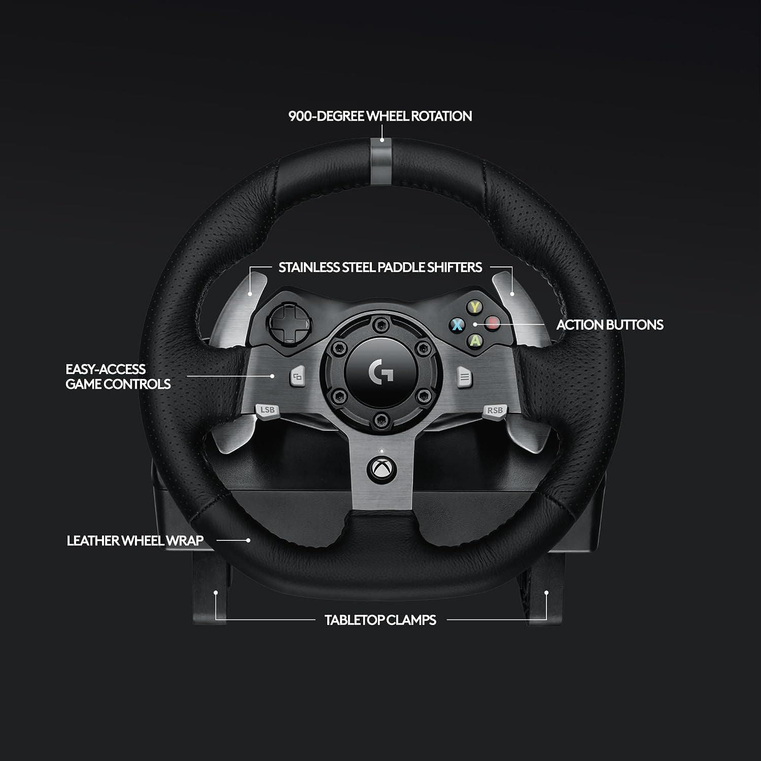 Logitech G G920 Driving Force Racing Wheel & Pedals + Gear Shifter Bundle, Real Force Feedback for Xbox/PC, - Black - 8