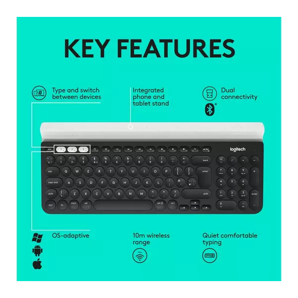 LOGITECH K780 Multi-Device Wireless Keyboard - 8