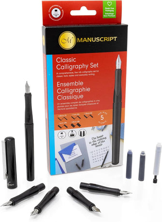 MANUSCRIPT Classic Calligraphy Writing Pen Set - 5 Nib Set for Classic Italic & Everyday Writing Styles - Right Hand - 1