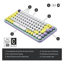 Logitech POP Keys Mechanical Wireless Keyboard with Customisable Emoji Keys, Durable Compact Design, Bluetooth or USB Connectivity, Multi-Device, OS Compatible - Daydream - 2