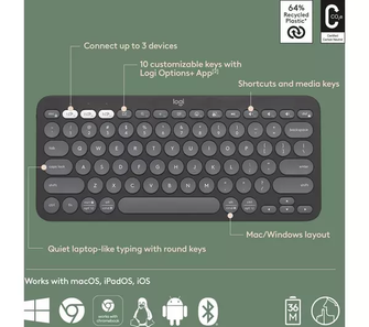 LOGITECH Pebble Keys 2 K380S Wireless Keyboard - Black - 4
