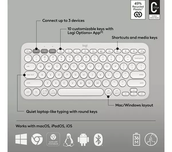 LOGITECH Pebble Keys 2 K380S Wireless Keyboard - White - 5
