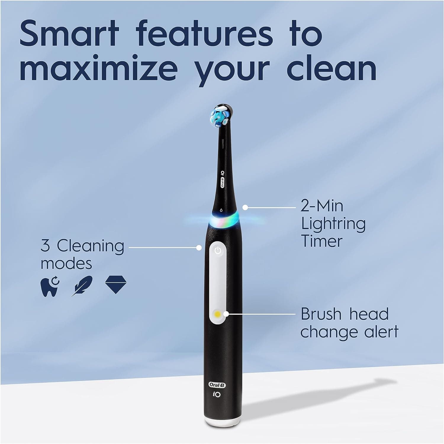 Oral-B iO3 Electric Toothbrushes Adults, 1 Toothbrush Head & Travel Case, 3 Modes With Teeth Whitening | Gift Edition - Black - 4