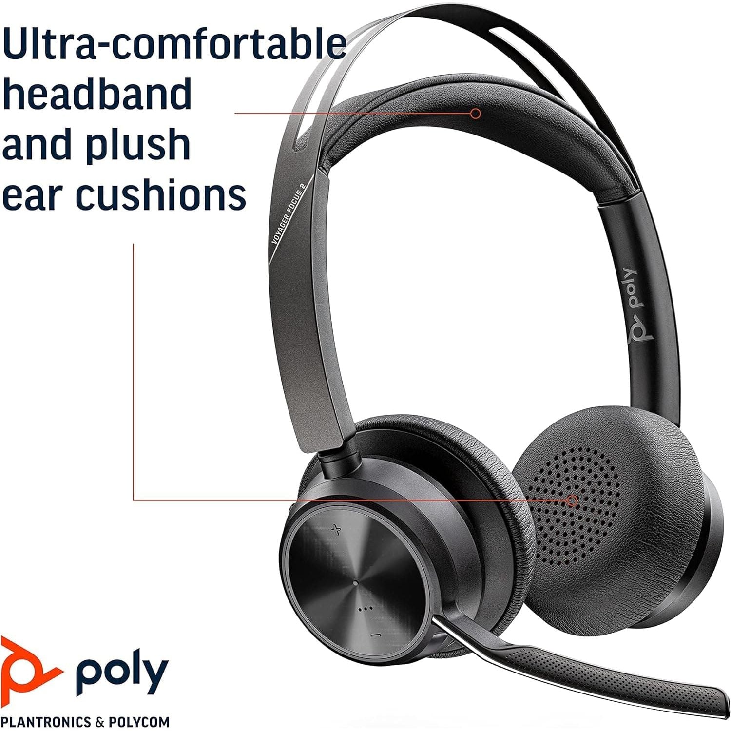 Poly - Voyager Focus 2 UC USB-C Headset with Stand (Plantronics) - Bluetooth Dual-Ear (Stereo) Headset with Boom Mic - USB-C PC/Mac Compatible - Active Noise Canceling - Works with Teams, Zoom & more - 5