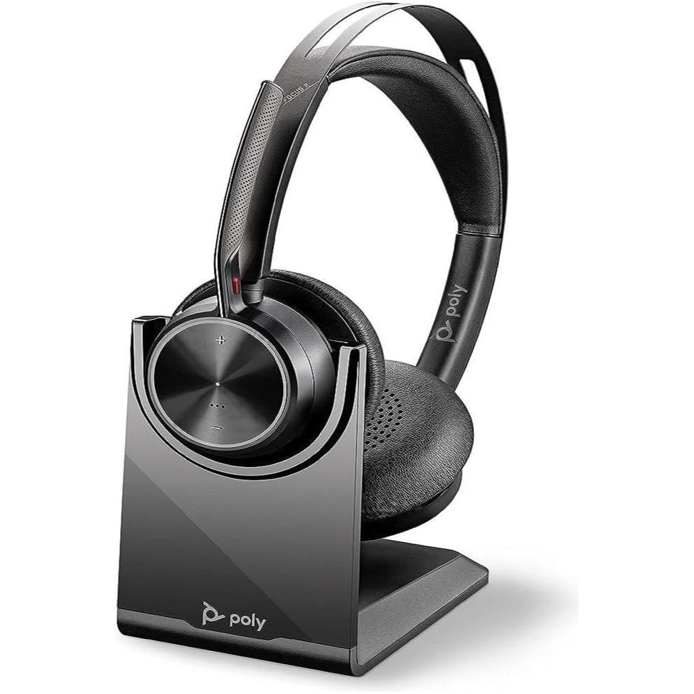 Poly - Voyager Focus 2 UC Bluetooth Headset + Charging Cradle (Plantronics) - Stereo headset with boom microphone, USB-A for PC/Mac - Active Noise Canceling - Works with Teams (Certified) , black - 1