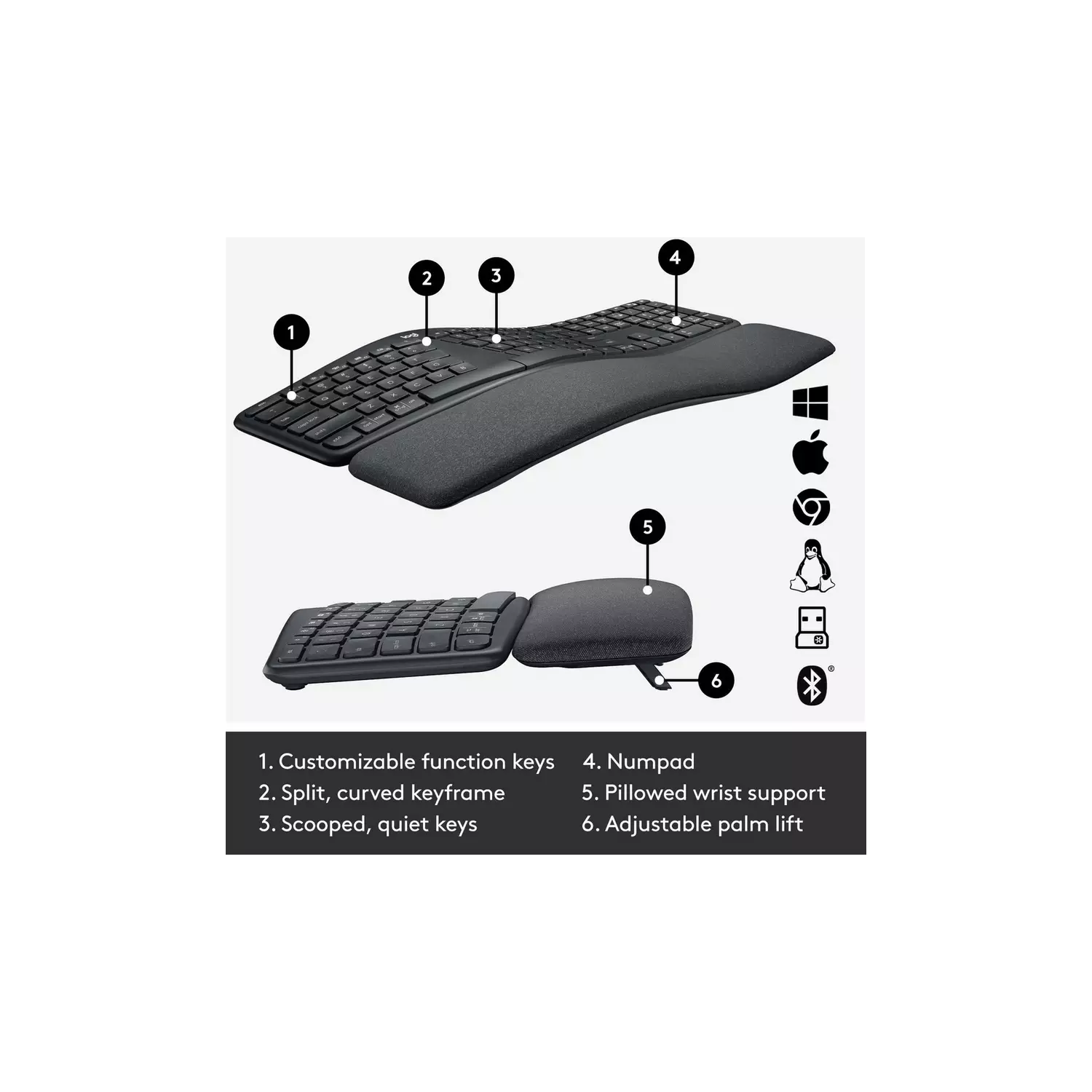 Logitech ERGO K860 Wireless Ergonomic Keyboard - Grey - 6