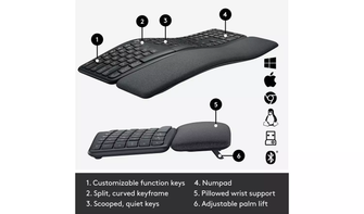 Logitech ERGO K860 Wireless Ergonomic Keyboard - Grey - 6
