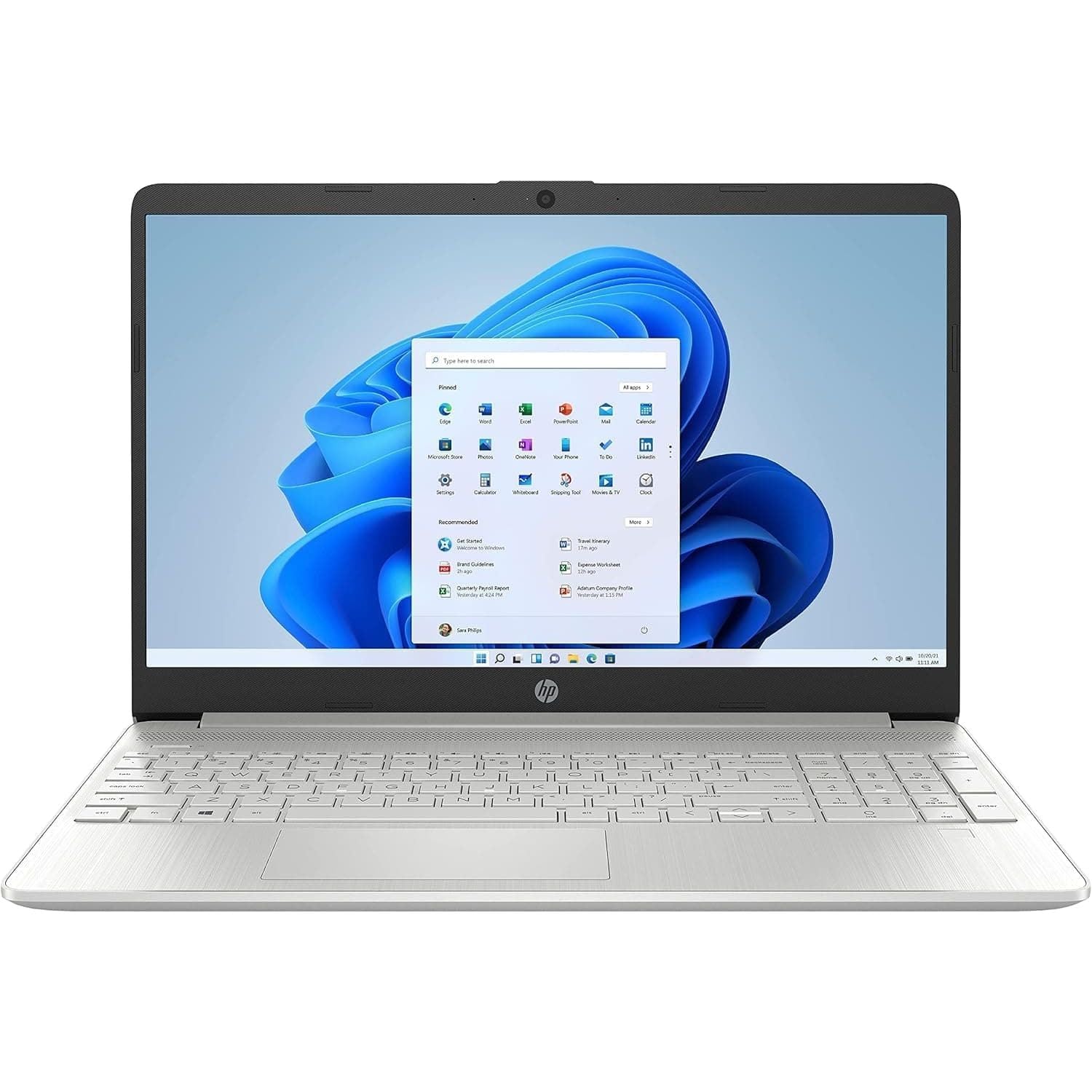 HP Laptop PC 15s-fq0028na - Intel Pentium Silver N5030 Processor - 4GB RAM - 128GB SSD - 15.6 inch HD display - Windows 11 Home - Natural Silver - 1