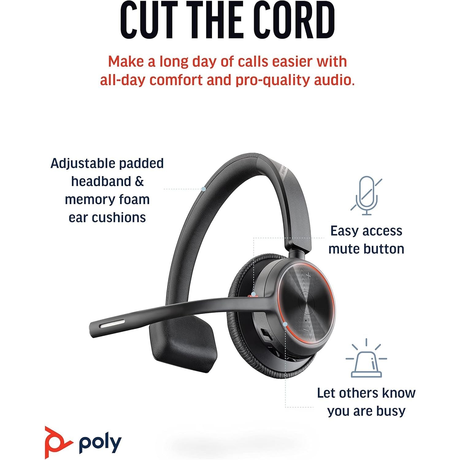 Poly Voyager 4310 UC Wireless Headset - Single-Ear Bluetooth Headset w/Noise-Canceling Boom Mic - Long Battery Life - Connect to PC/Mac/Mobile via Bluetooth - Works w/Teams, Zoom & More, Plantronics - 2