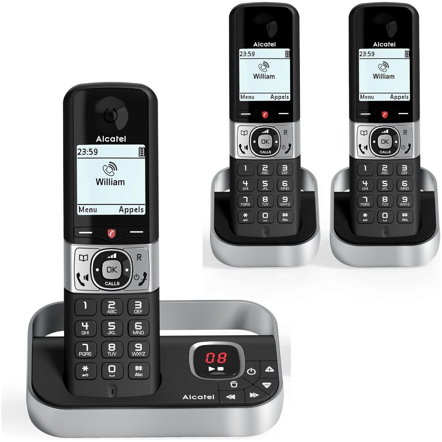 Alcatel F890 Voice Trio - Cordless Phone with answering machine and 3 Handsets - Landline Home Phones - Call Blocking Telephones - 1