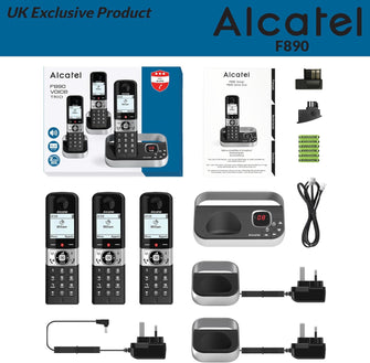 Alcatel F890 Voice Trio - Cordless Phone with answering machine and 3 Handsets - Landline Home Phones - Call Blocking Telephones - 7