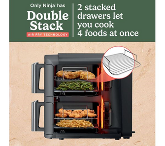 Ninja Double Stack XL Air Fryer, Vertical Dual Drawer AirFryer with 4 cooking levels, 2 Drawers and 2 Racks, Space Saving Design, 9.5L Capacity, 6 Cooking Functions, 8 Portions, Grey SL400UK - 2