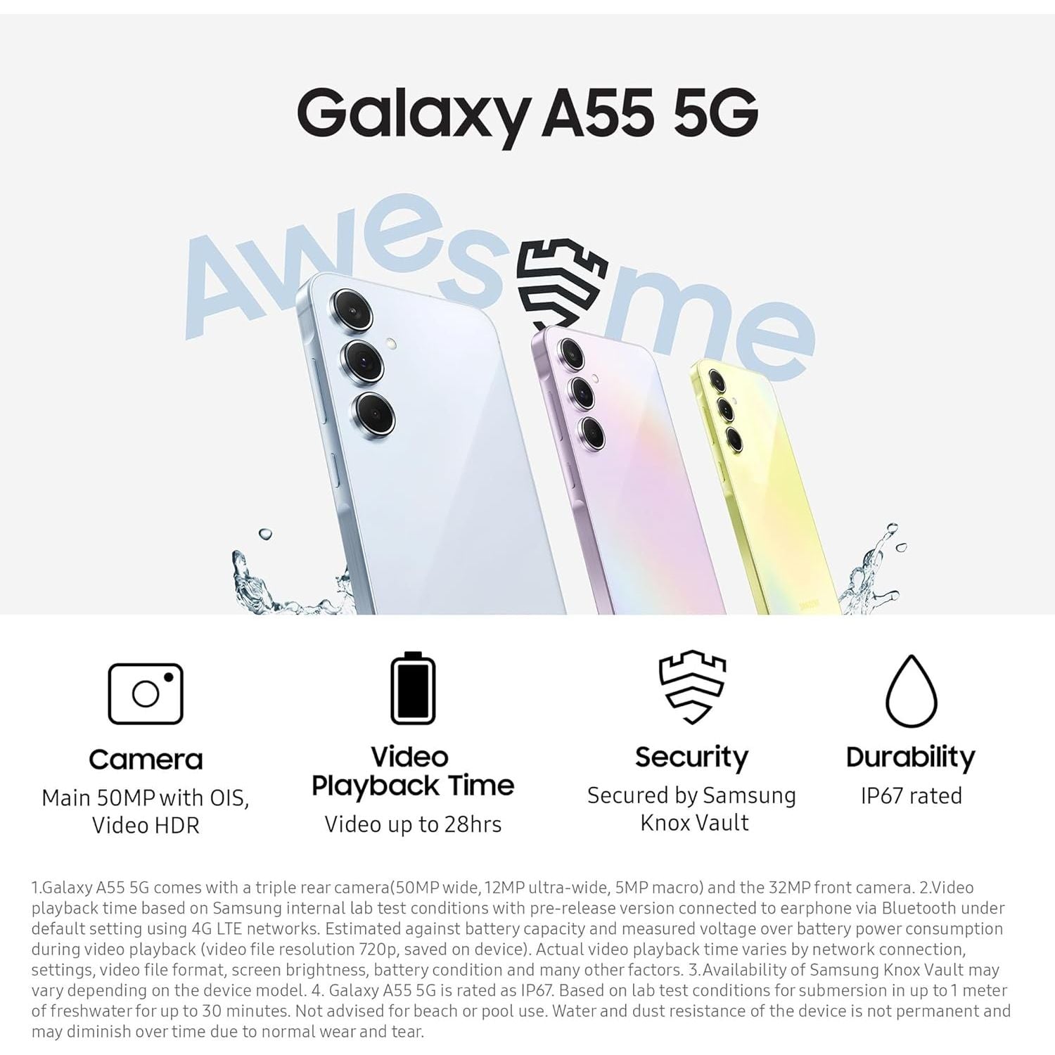 Samsung Galaxy A55 5G, 128GB Storage, 8GB RAM, Dual SIM, Awesome Navy, Unlocked - 5