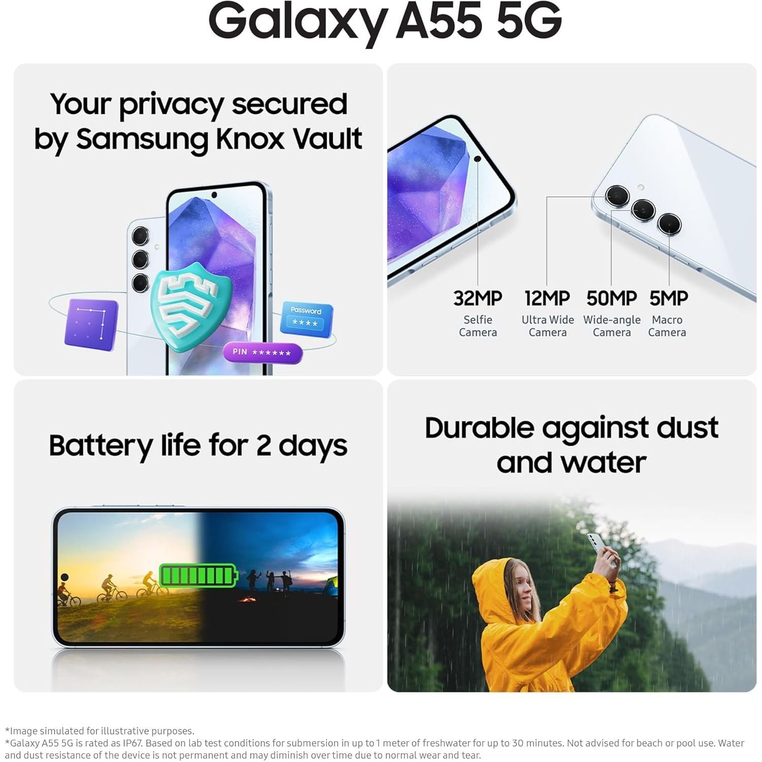 Samsung Galaxy A55 5G, 128GB Storage, 8GB RAM, Dual SIM, Awesome Navy, Unlocked - 6
