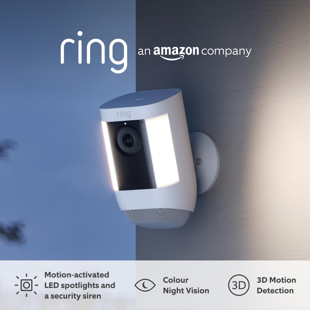 Ring Spotlight Cam Pro Battery by Amazon Outdoor Security Camera 1080p HDR Video 3D Motion Detection Bird s Eye View LED Spotlights alternative to CCTV 30 day free trial of Ring Protect