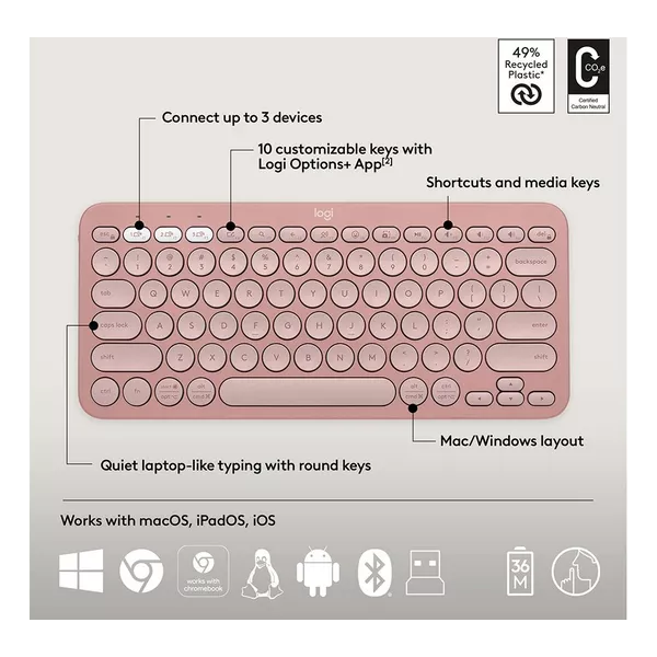 LOGITECH Pebble 2 Combo Wireless Keyboard & Mouse Set - Rose - 4