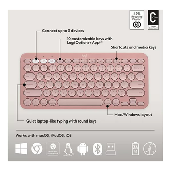 LOGITECH Pebble 2 Combo Wireless Keyboard & Mouse Set - Rose - 4