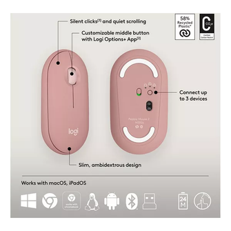 LOGITECH Pebble 2 Combo Wireless Keyboard & Mouse Set - Rose - 5