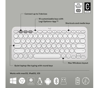LOGITECH Pebble 2 Combo Wireless Keyboard & Mouse Set - Offwhite - 4
