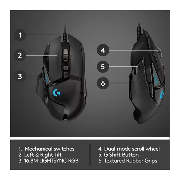 LOGITECH G502 Hero Optical Gaming Mouse - 6