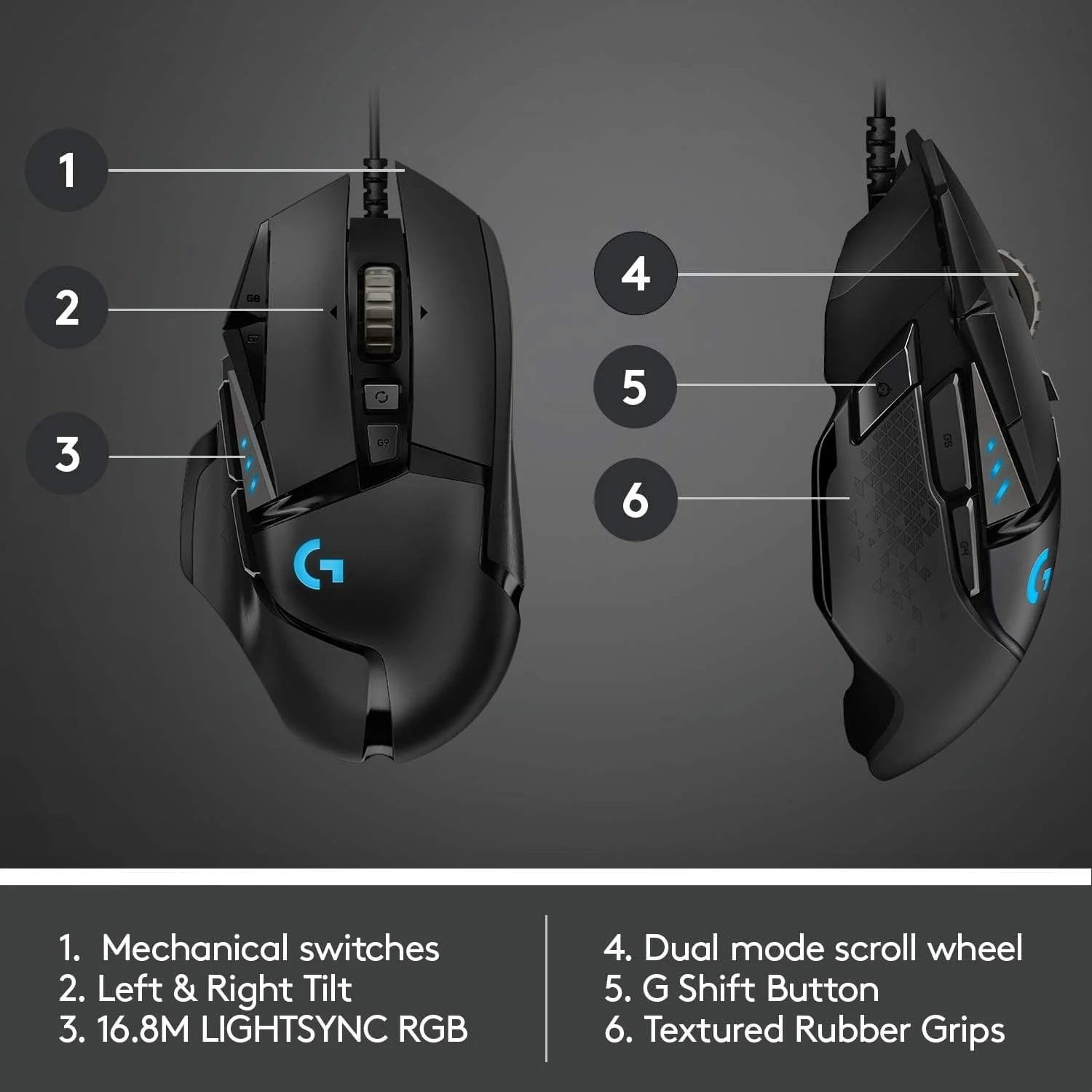Logitech G502 Hero Wired Gaming Mouse - Black - 6