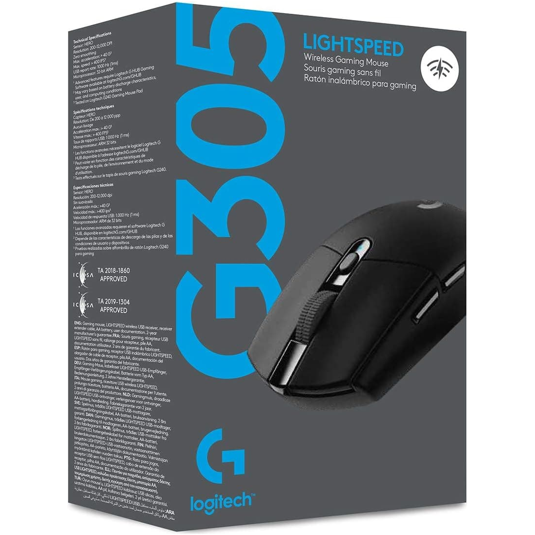 Logitech G305 LIGHTSPEED Wireless Gaming Mouse, HERO 12K Sensor, 12,000 DPI, Lightweight, 6 Programmable Buttons, 250h Battery Life, On-Board Memory, PC/Mac - Black - 1