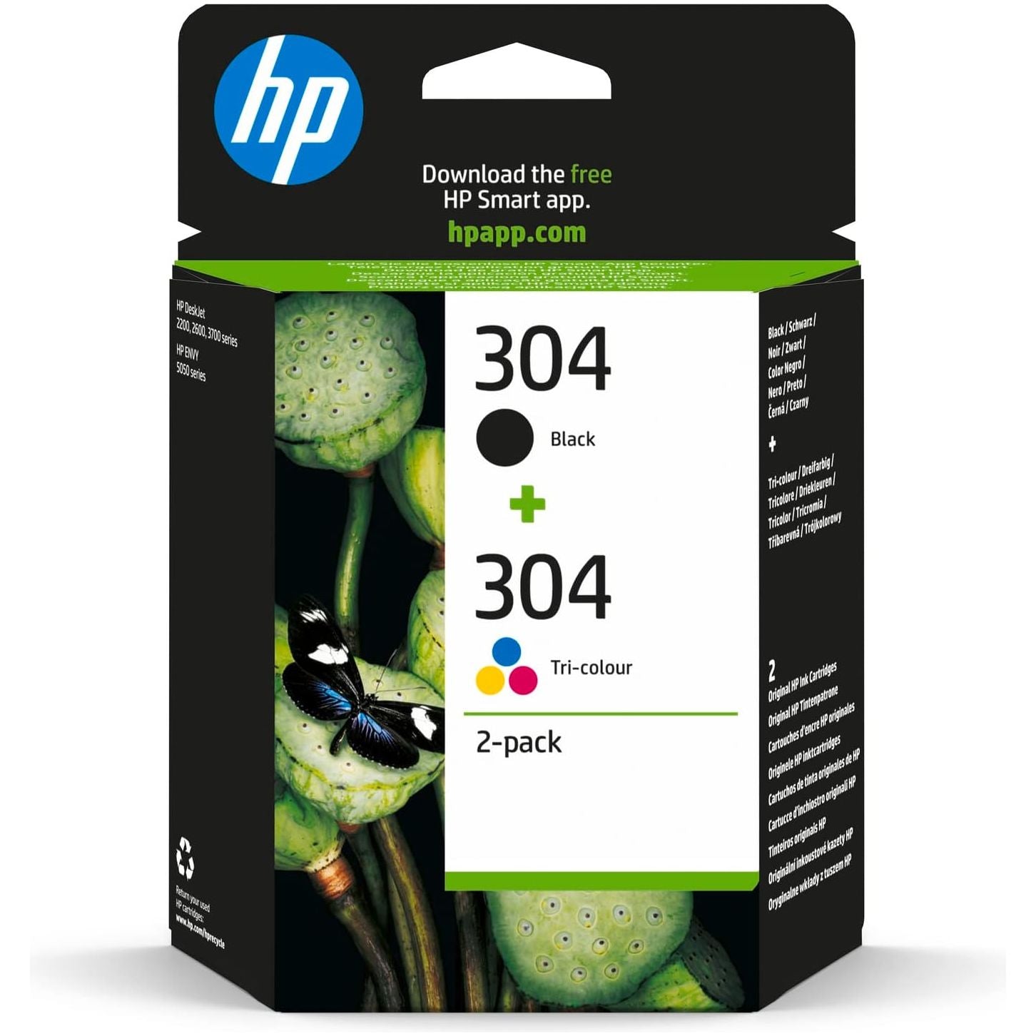 HP 304 Tri-colour and Black Original Ink Cartridge 3JB05AE, 2 Count (Pack of 1) - 1