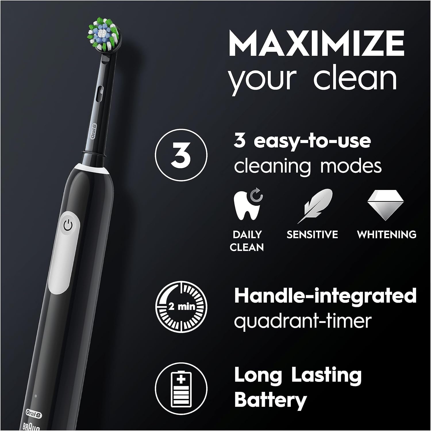 Oral-B Pro 1 Electric Toothbrush For Adults With 3D Cleaning - Black - 3